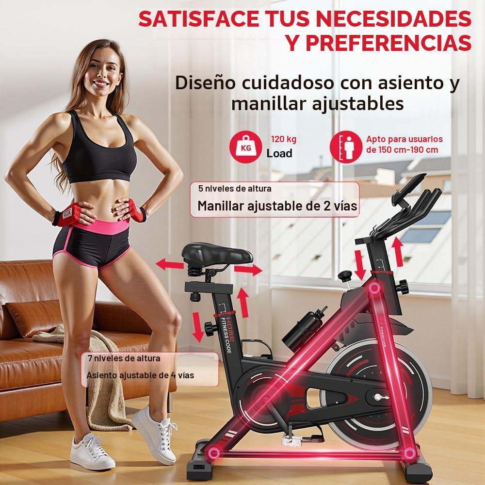 Bicicleta estática estacionaria, equipo de gimnasio en casa, asiento y manillar ajustables, monitor LCD y soporte para tableta, 0-100% de resistencia, entrenamiento cardiovascular en