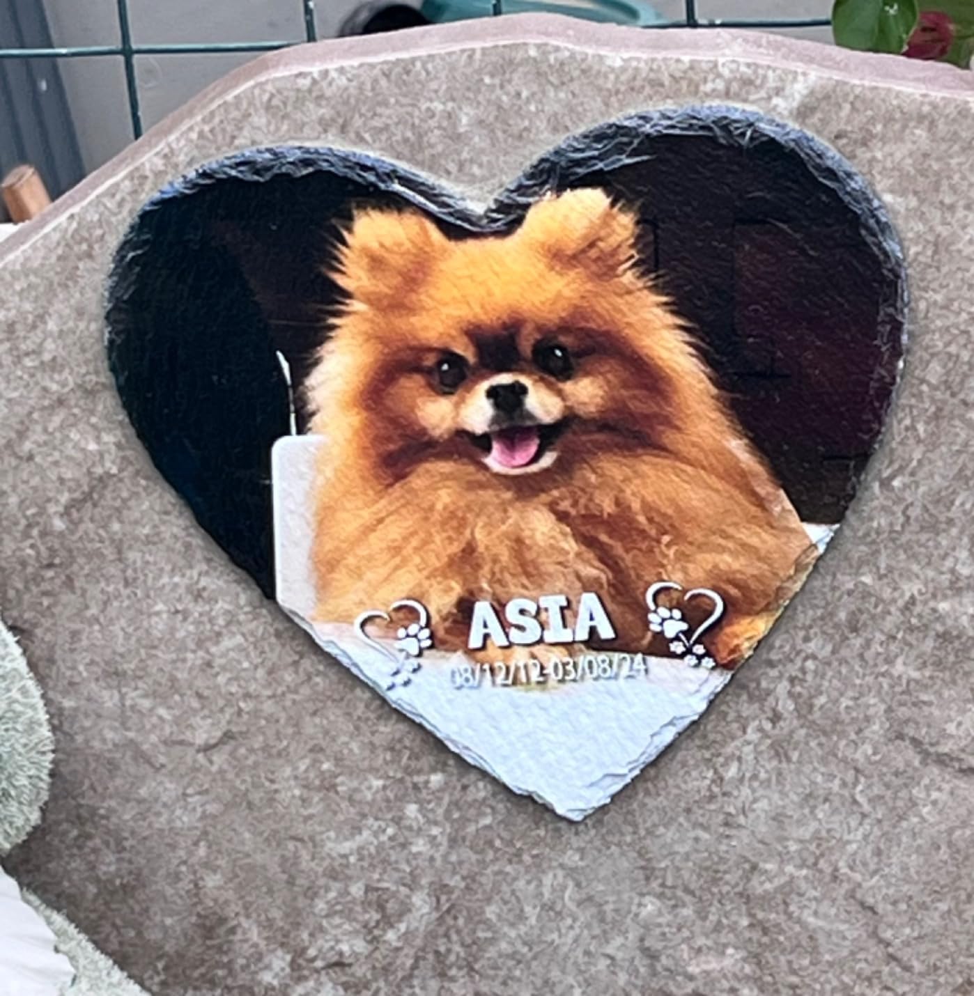Lapide commemorativa a forma di Cuore per Cane e Gatto, Cuore in pietra di Ardesia con foto personalizzabile del tuo animale domestico e frasi