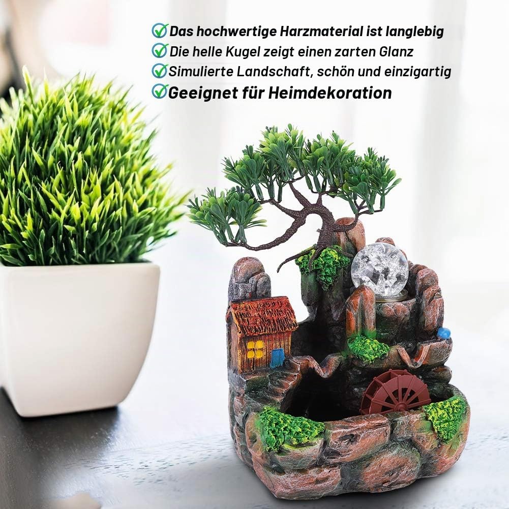 Wakects Luftbefeuchter,Wasserfall Desktop Brunnen mit Farbwechsel Simulation Steingarten Luftbefeuchter LED Zimmerspringbrunnen Home Ornament Dekoration (EU 220V)