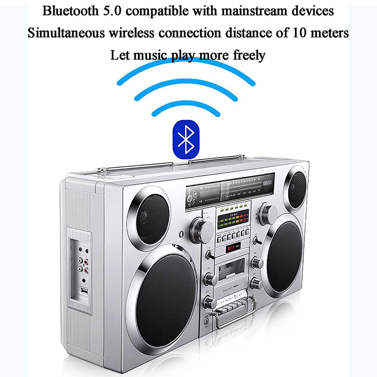 Lettore CD portatile Boombox, radio AM/FM, ingresso Bluetooth/AUX, stile retrò anni '80 con altoparlante integrato per casa, famiglia e viaggi