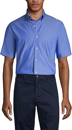 Lands' End School Uniform Men's Short Sleeve No Iron Pinpoint Dress Shirt
