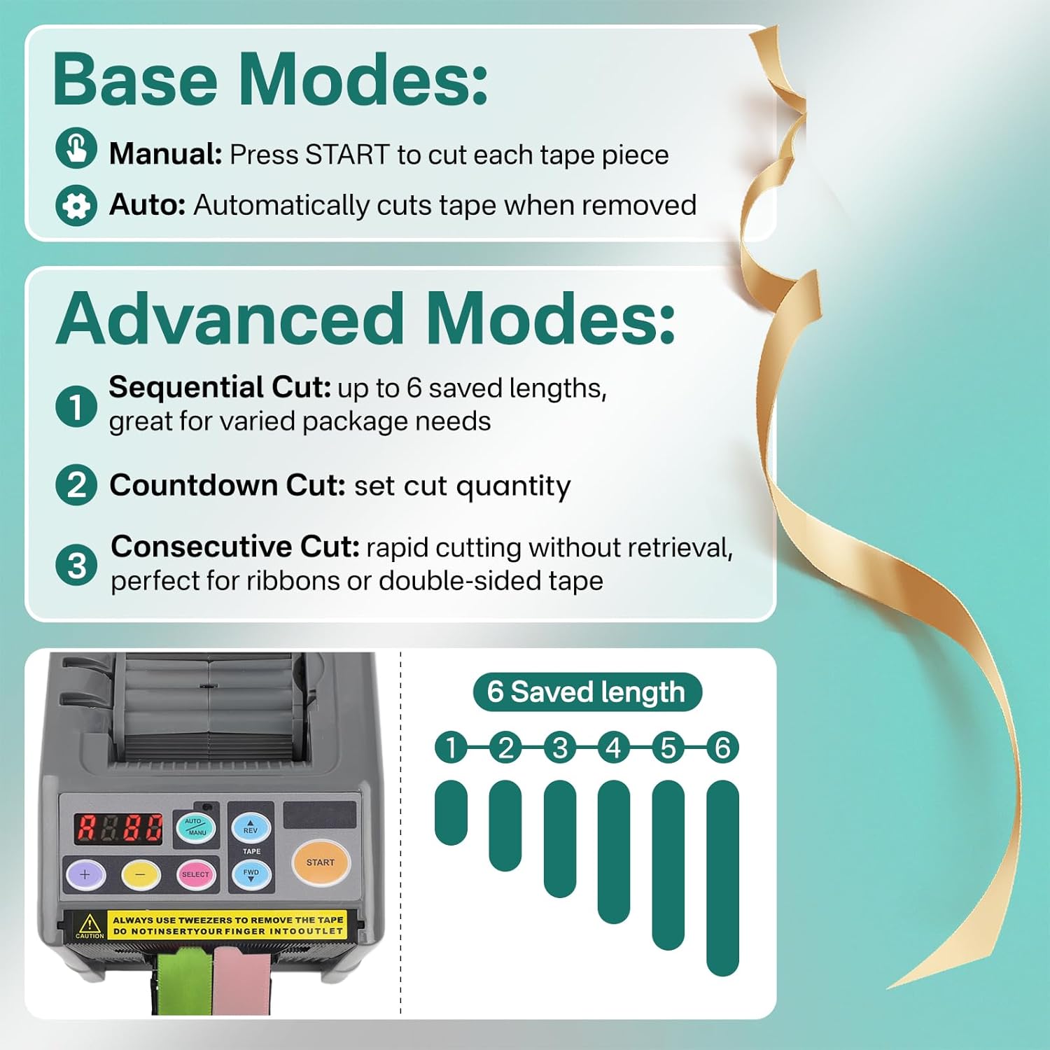 Ribbon Cutting Machine, Advanced Automatic Electric Tape Dispenser, 999mm Max Cut Length, Manual & Auto Modes, for Business, Schools, Restaurants, Factories, Warehouses & Home Use