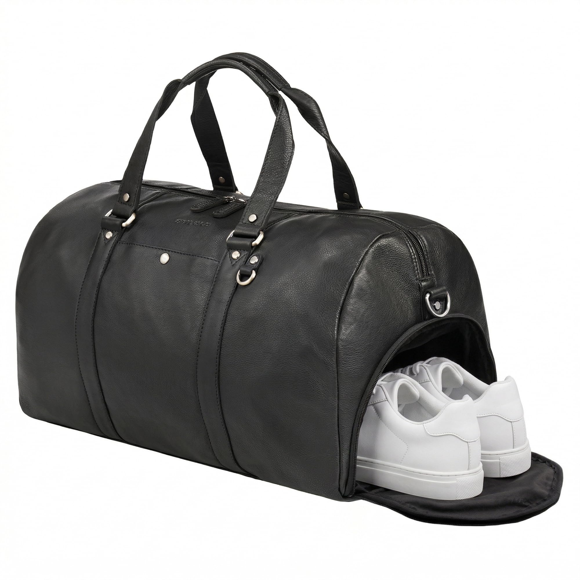 STILORD 'Ventura' Grand Sac de Voyage Cuir utilisable comme Sacs de Sport Homme et Femme Sac Maternité Vintage Sac Bandouliere Travel Bag Bagage Cabine Cuir Véritable, Couleur:Noir
