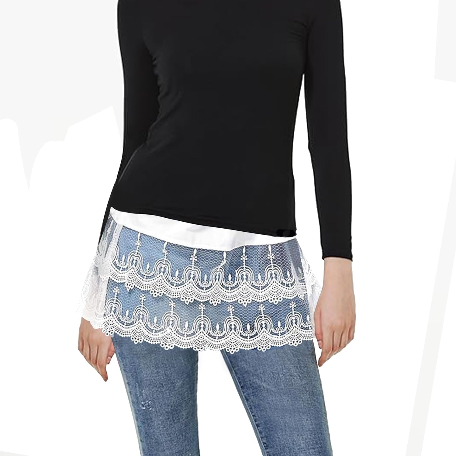 Girstunm Women's Mini Adjustable Removable Layered Sweep Shirt Underskirt Shirt Extender with Buttons - Image 3