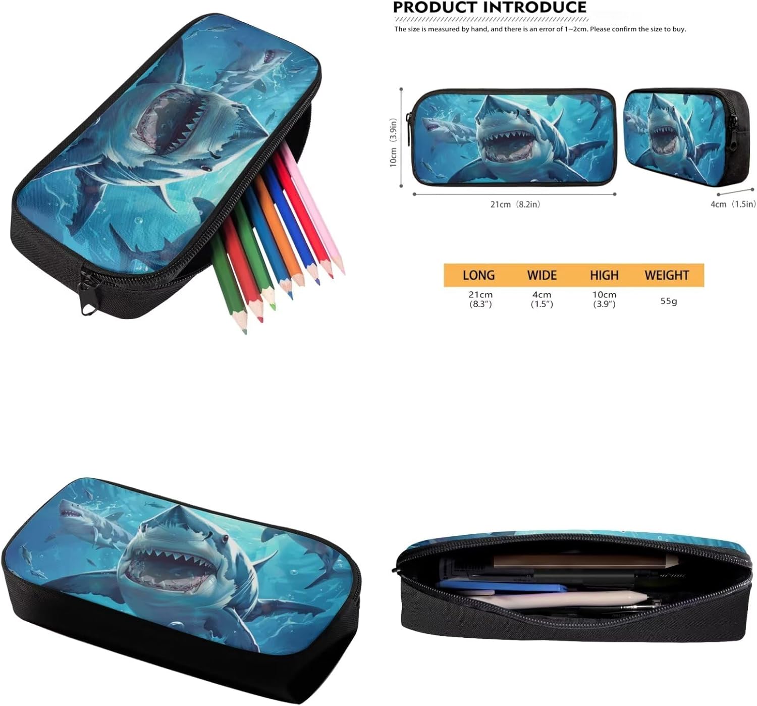 Shark Backpack for Boys Kids Backpack with Lunch Box Water Bottle Bag and Cute Pencil Case 4PCS Set Bookbag with Compartments for School Teens 17 inch Large Capacity School Bag for Girls