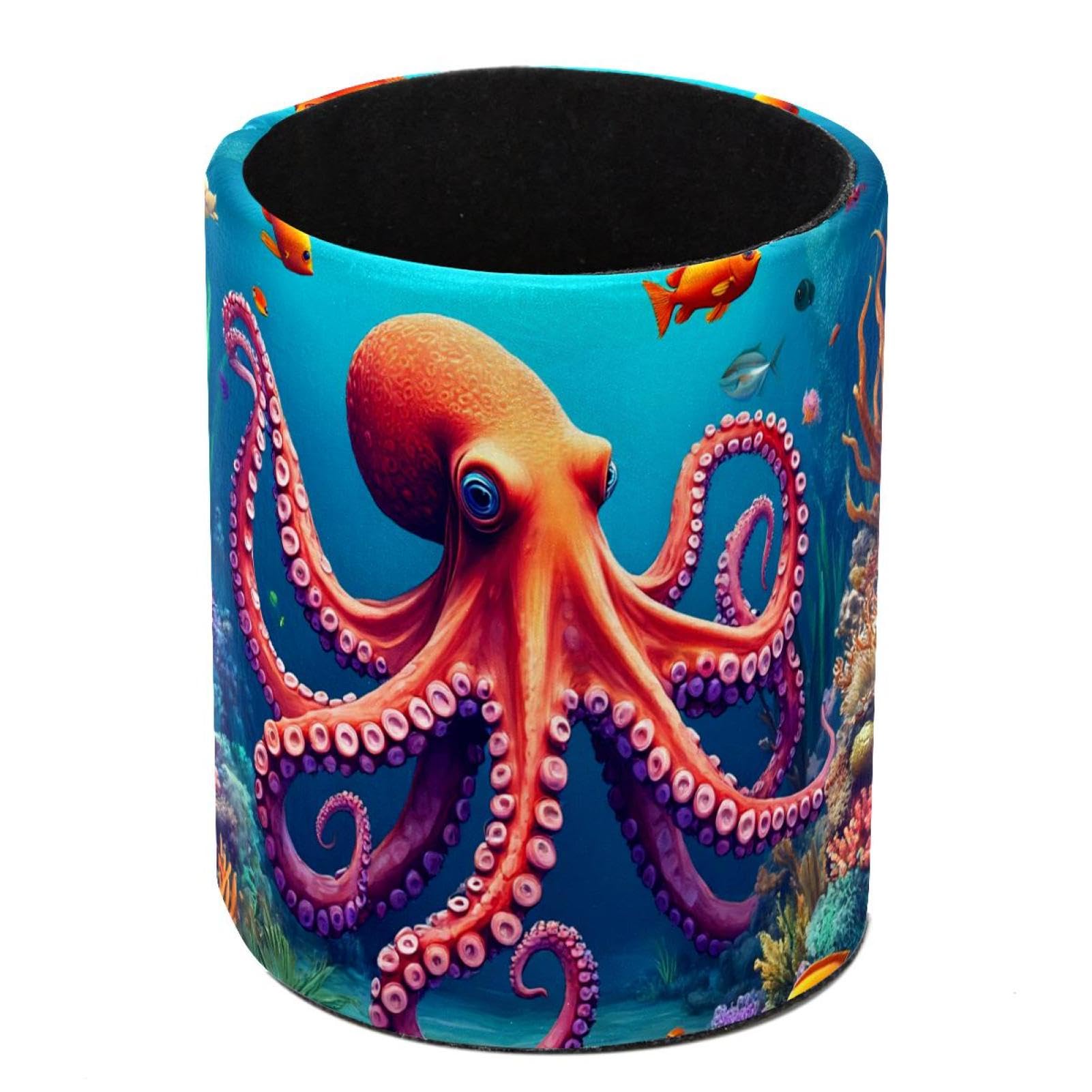 HEOEH Underwater Octopus Pen Holder for Desk, PU Leather Pencil Holder Pen Cup Marker Holder Makeup Brush Holders, Desk Accessories & Workspace Organizers for Home, Office