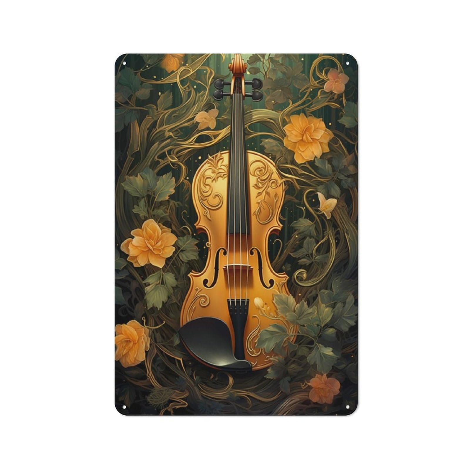 Junmoney Violin Vintage Violinist Tin Wall Plaque 30X20cm With For Pub Or Café, A Decorative Christmas Gift For Hospitality Wall Decor Collectors