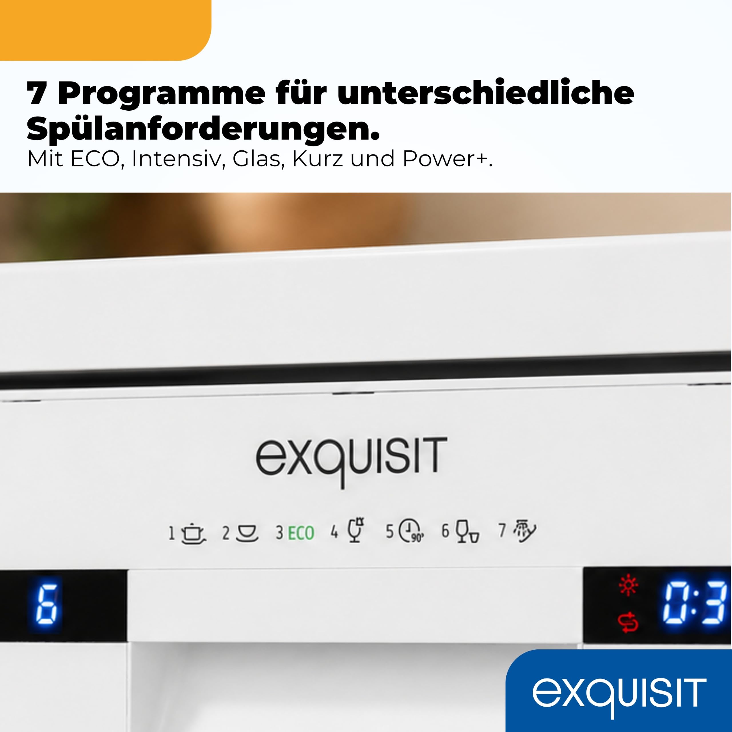 Exquisit Spülmaschine 45 cm Freistehender Geschirrspüler 9 Maßgedecke 7 Programme Eco-Modus 49 dB Energieklasse E GSP9309-030E Weiss