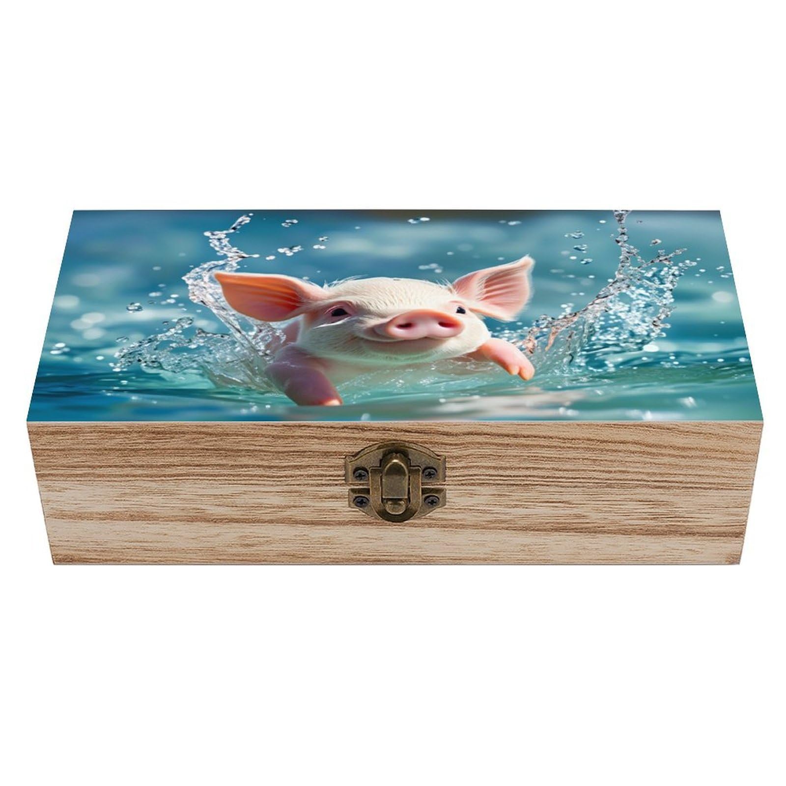 asbwuo Swimming Pig Vintage Wooden Keepsake Box