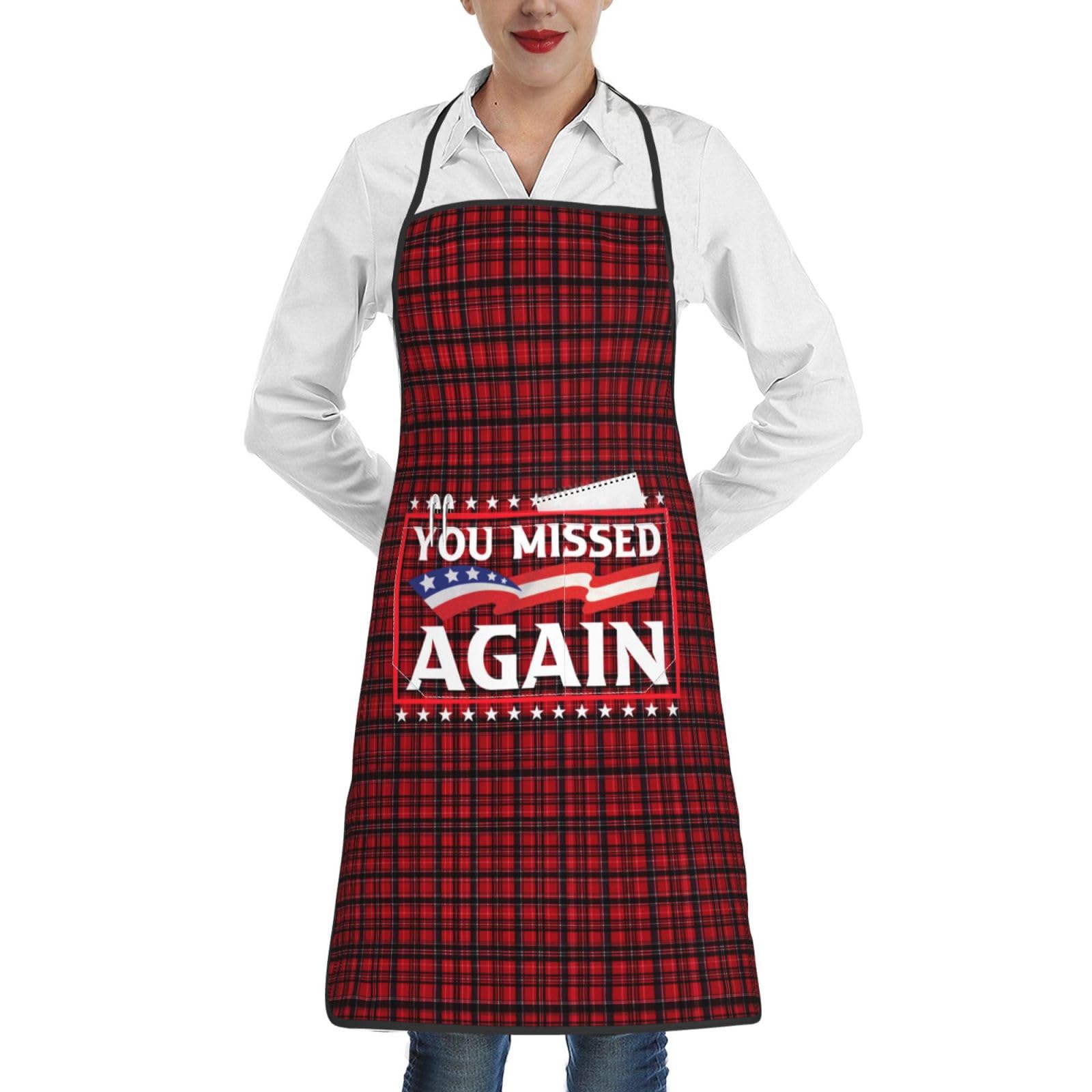 nopicsn You Missed Again Apron for cooking with Pockets Women Men Kitchen Chef Funny Aprons