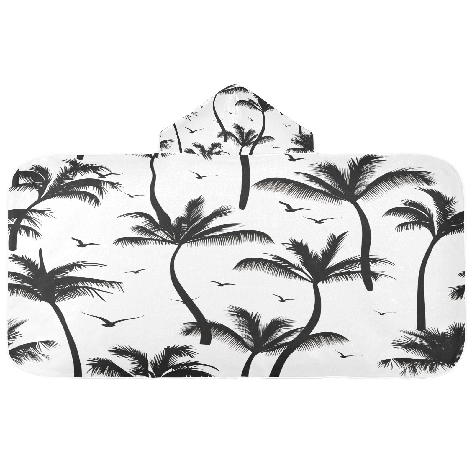 Nesatuwa Hooded Towel for Kids,Black Palms Birds Kids Beach Bath Towels Soft Absorbent Quick Dry Poncho Towel for Girls Boys