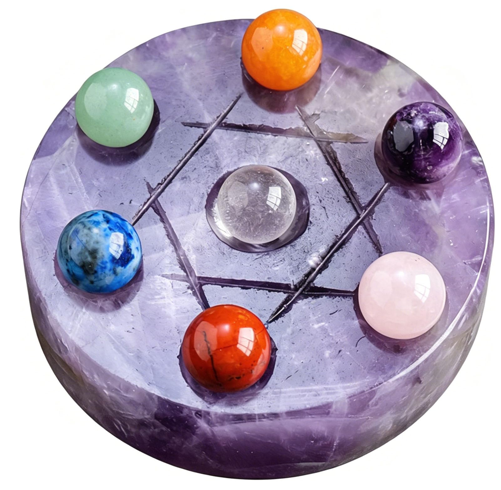 Zooeelly Reiki Crystal Balls Decor Ornament, Seven-Star Array Home Bedroom Living Room Cashier Desk Ornament Original Stone Polishing Fortune Teller Ball