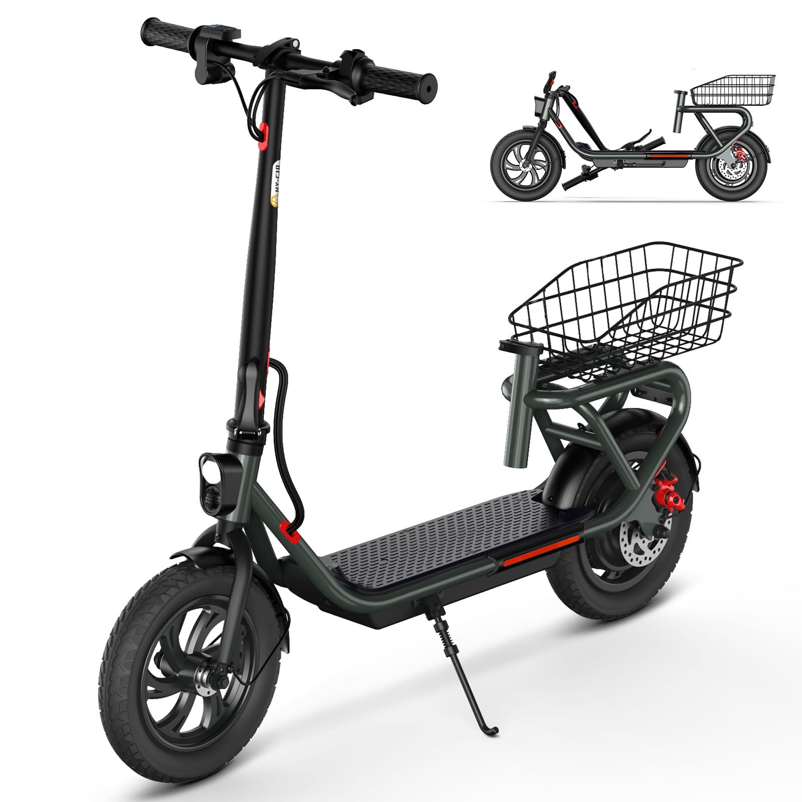 SISIGAD Trottinette Electrique 12 Pouces Trottinette Electrique Adulte Pliable E Scooter avec Panier Amovible, E Roller 36V 7.8AH Batterie 25km/h Maxi Vitesse 300W Moteur, Double Frein & Léger