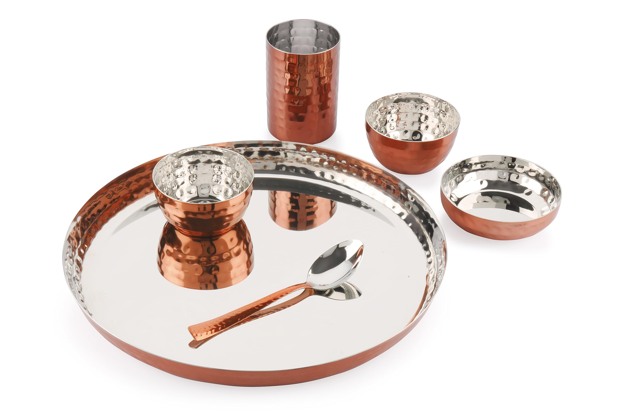 Silverglow Hammered Stainless Steel Dinner Set for 4 People, Silver Plated dinnerware Set of 24 pcs, Diwali Wedding Return Gift, Pure-Silver Plate Set Original — Amazon image 9