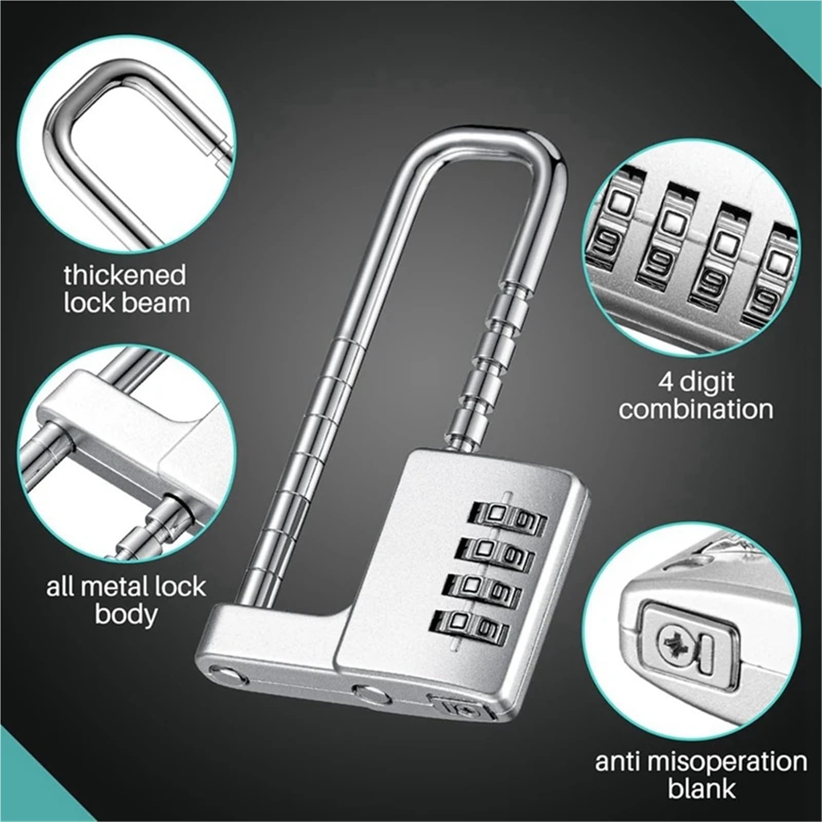 Vorhängeschloss 2 Pcs 4 Digit Combination Lock | Code Cabinet U Shaped Gym Locker Adjustable Padlock Long Shackle
