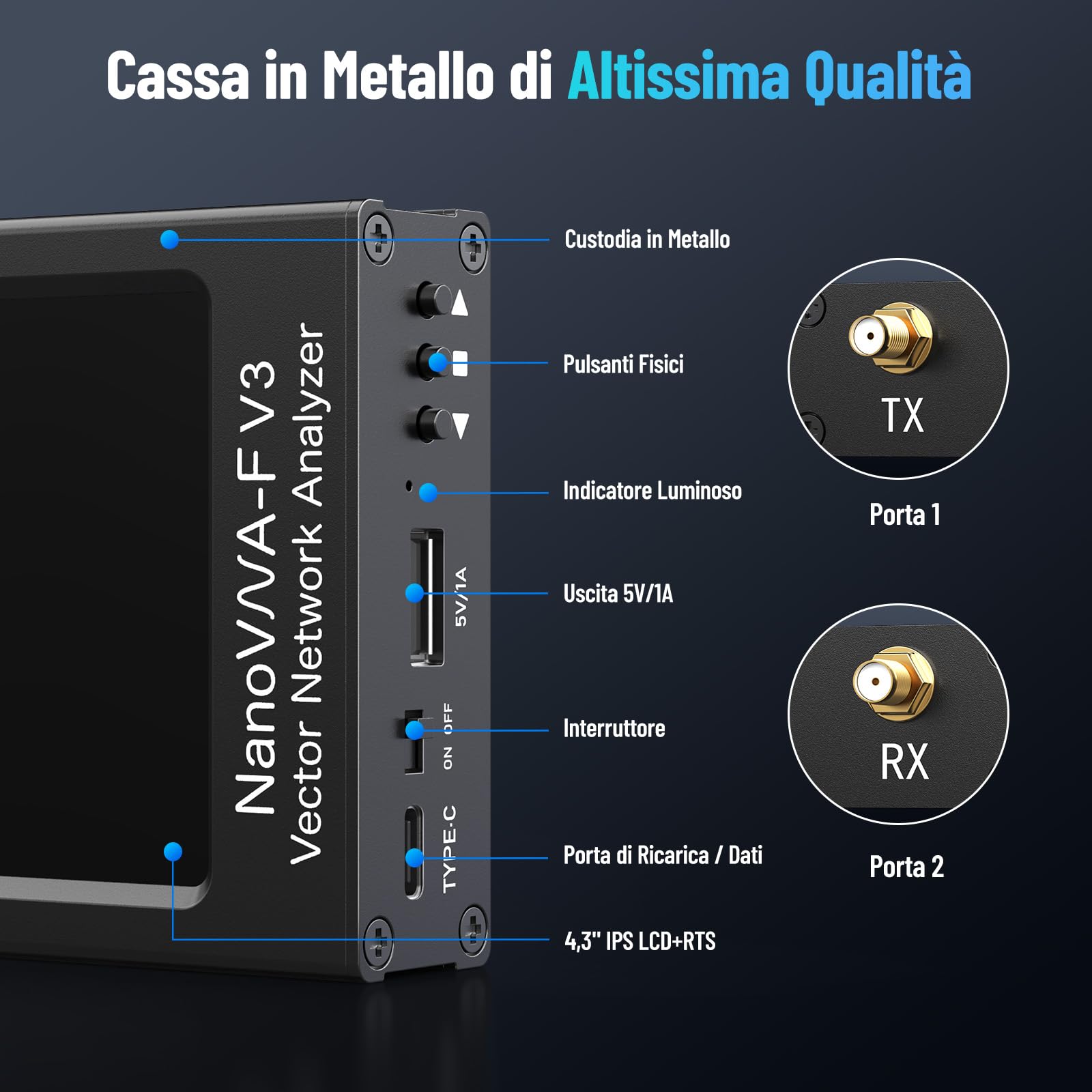 Seesii NanoVNA-F V3 Analizzatore di Antenne, 4,3 Pollici Analizzatore di Rete Vettoriale 1MHz-6GHz HF VHF UHF per Tensione dei Parametri S, SWR, Fase, Ritardo, Diagramma di Smith