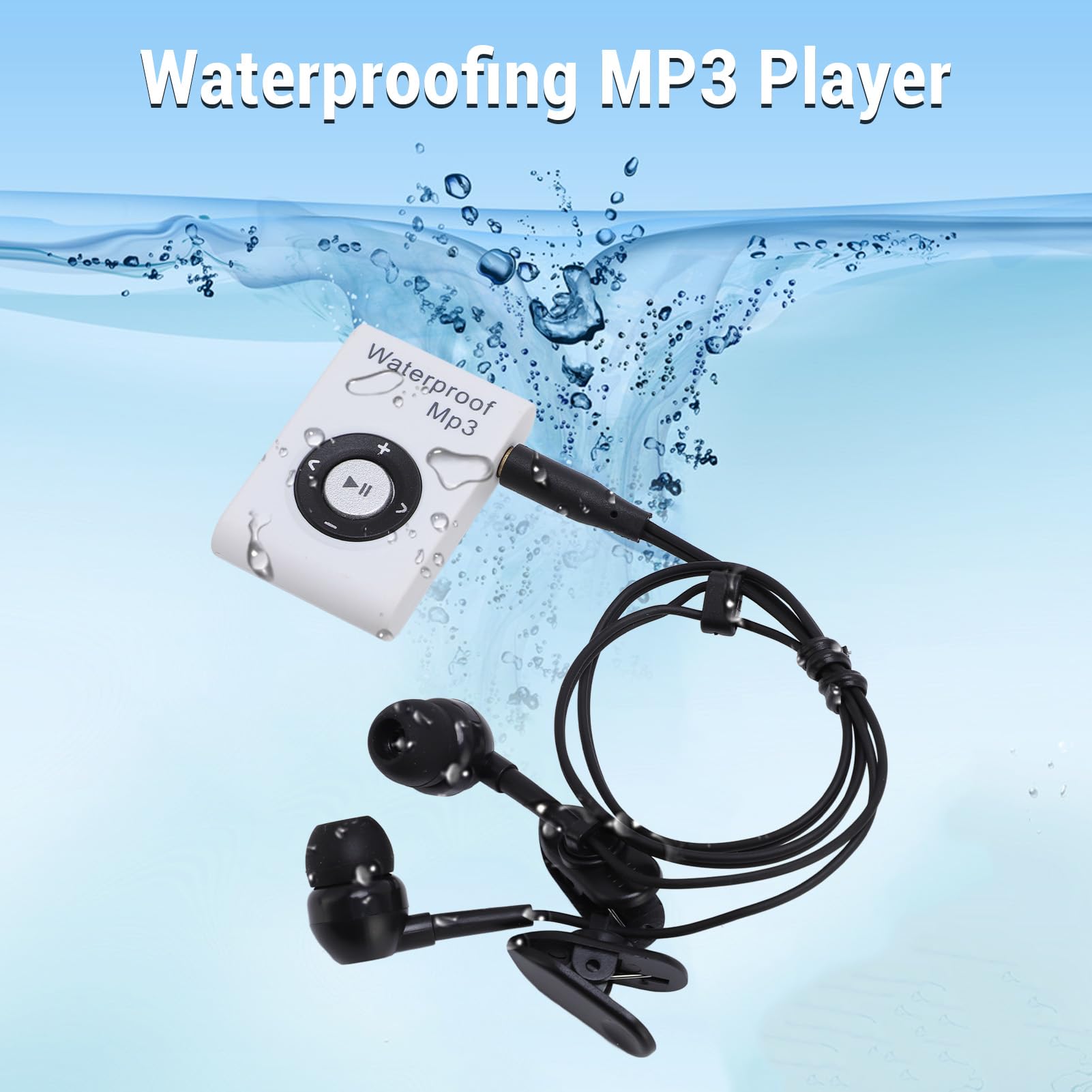 IPX8 Water Proof Mp3 Player 8GB, Multi Color Available Portable Underwater Music Player with Water Proof Headphones for Surfing Swimming Water Sports (Black) (White)