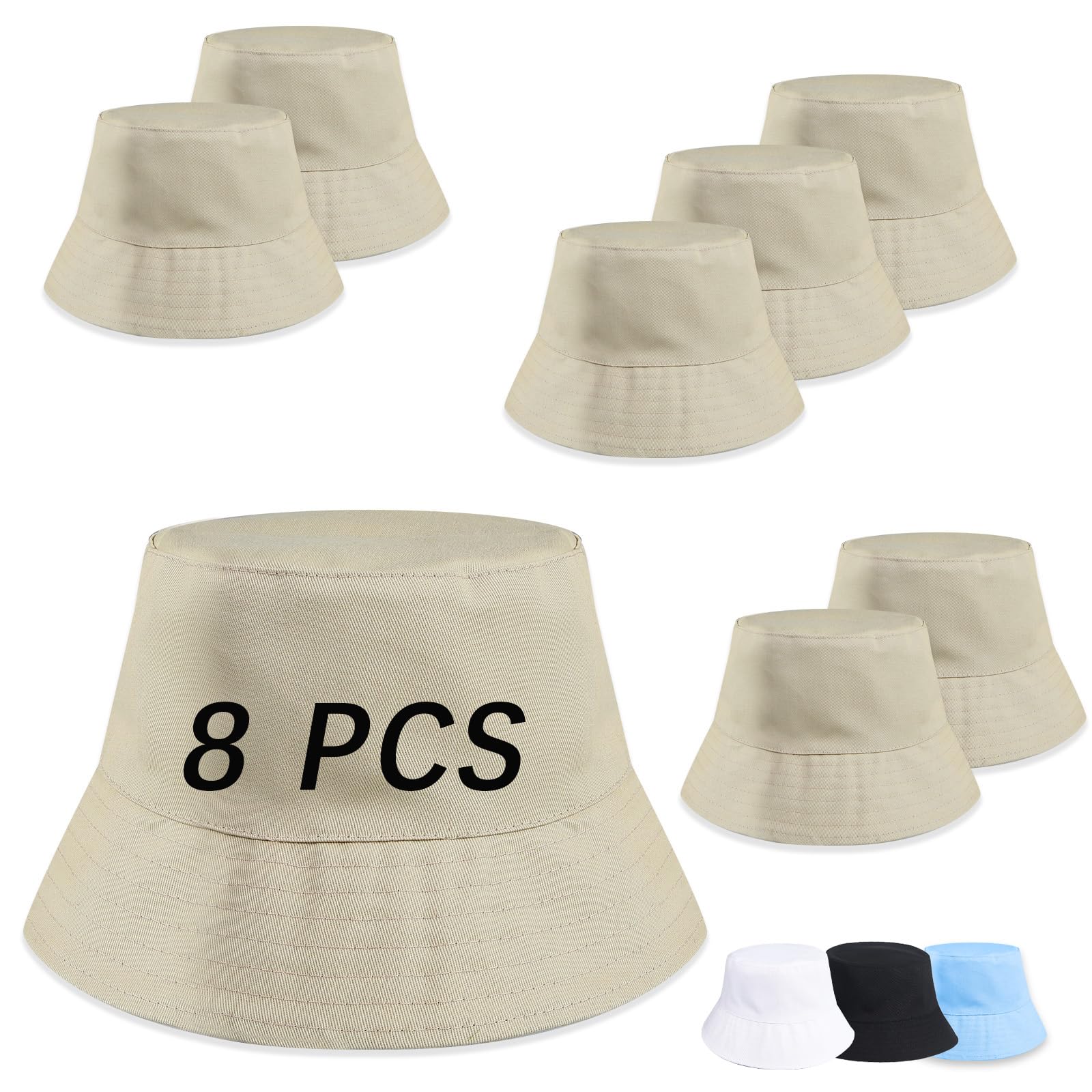 8 cappelli da pescatore kaki vuoti per donne uomini cappelli da secchio bulk vuoto cappello da sole per spiaggia pesca campeggio all'aperto cappello da sole adulto fai da te logo disegno a mano stampa