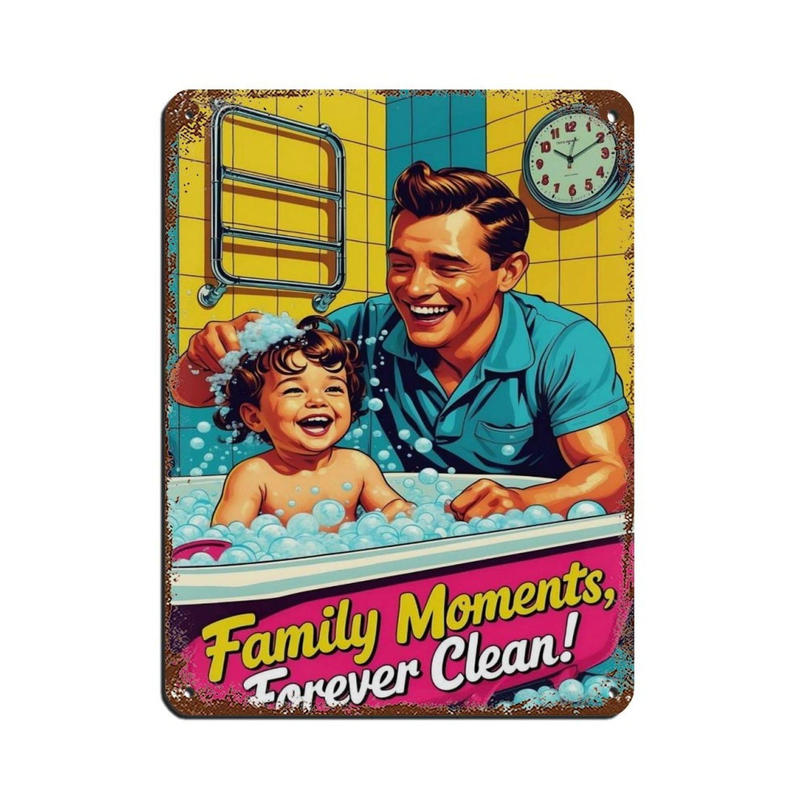 Poster décoration salle de bain rétro métal vintage mural 30x40
