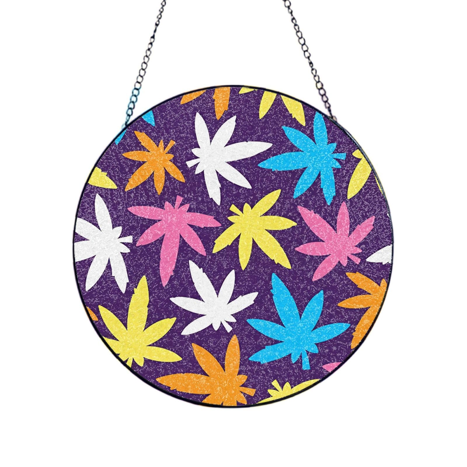 Phayah Bright Colorful Weed Pattern Print Glass Window Hanging Sun Catchers Suncatcher Decor For Birthday For Home Garden Porch 6in（15cm）