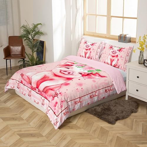Vista 242 de Funda de edredón con estampado de gatos de dibujos animados, para niños, niñas, amantes de los gatos, funda de edredón rosa con corazón y fresa