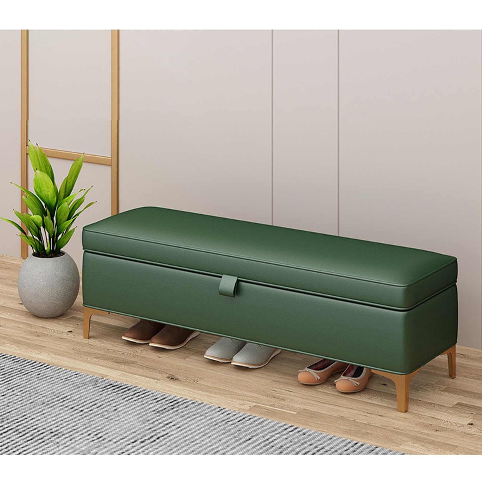 Banc ottoman de rangement en tissu avec coffre de bout de lit et banc d'entrée design