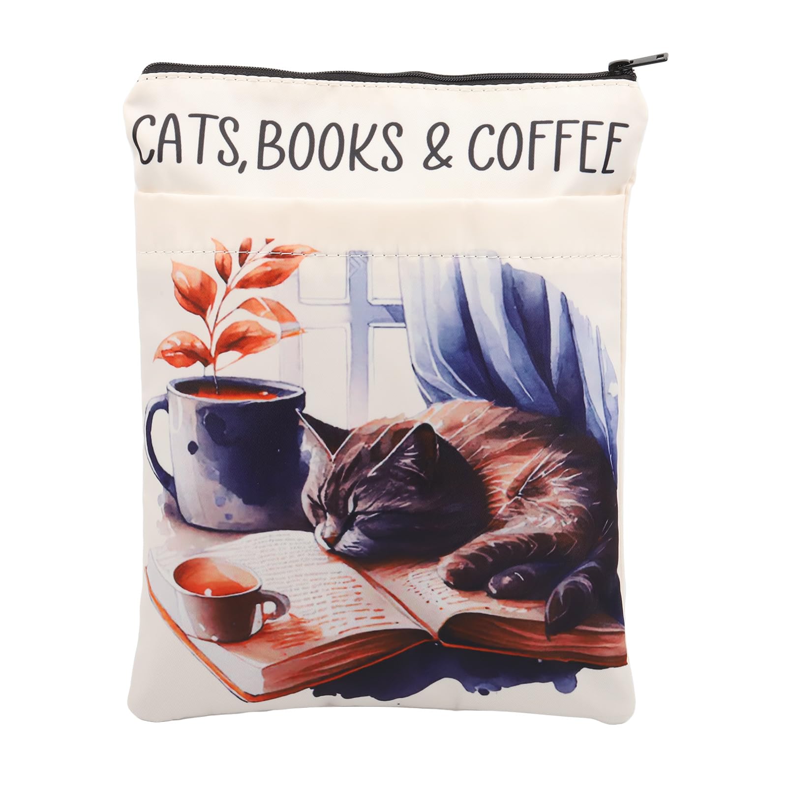 KEYCHIN Cat Book and Coffee Book Sleeve Bookish Cat Coffee Lover Gifts Bibliophile Bookworm Book Covers Protector Librarian Gifts (Cat Book Coffee)