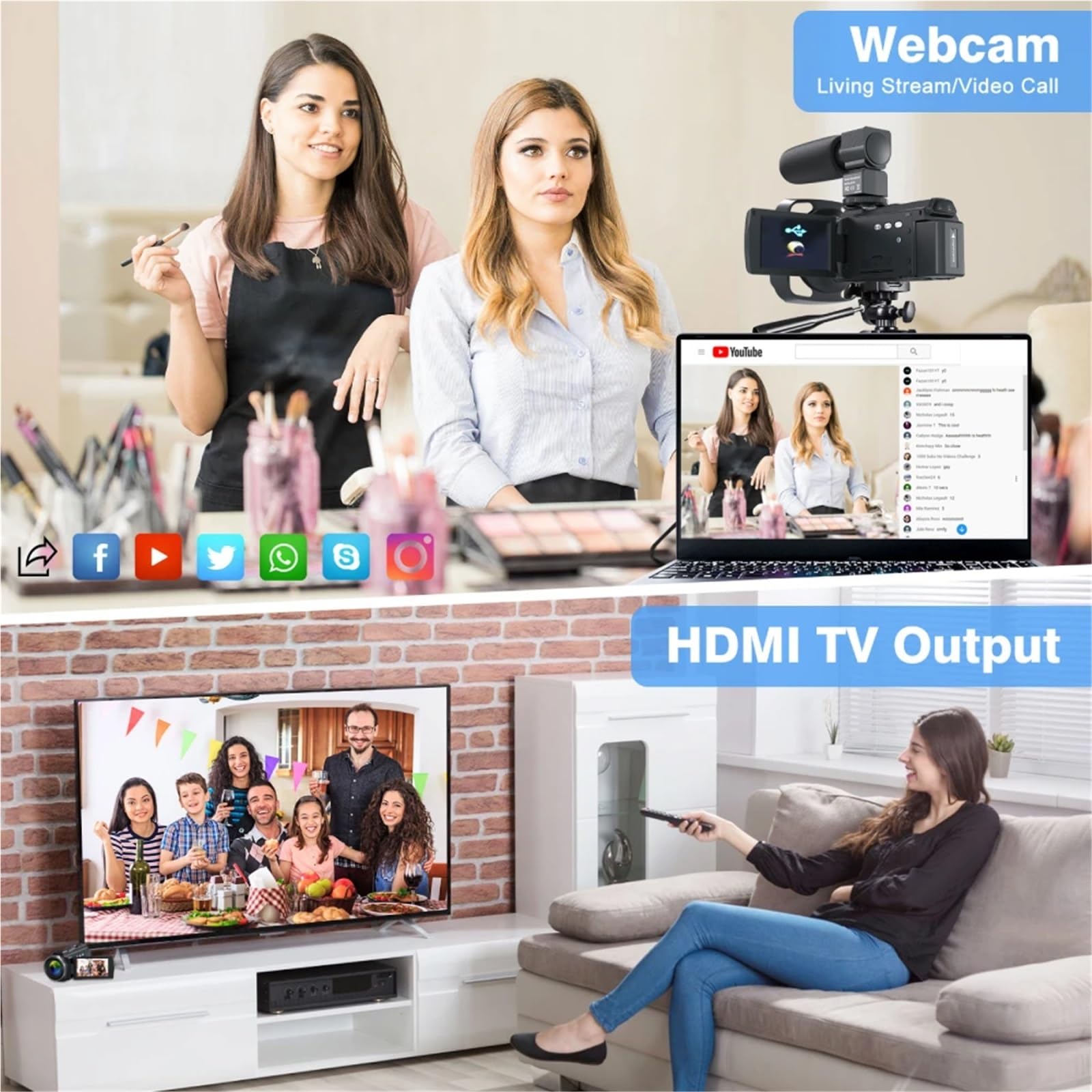 Videocamera, Videocamera 4K 48MP UHD WiFi IR Visione notturna Vlogging Camera for YouTube Zoom digitale 16X Touch Screen