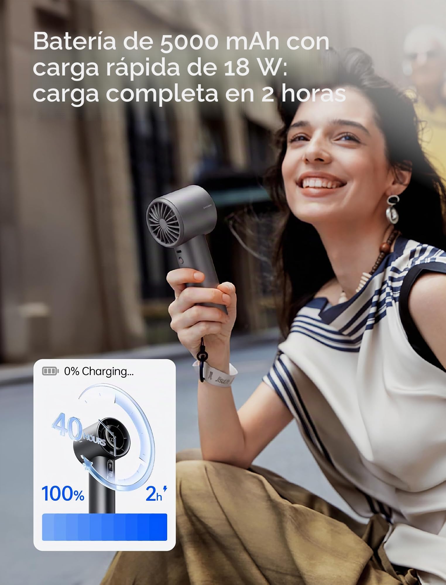 JISULIFE Ventilador Portátil de Mano,Mini Ventilador Turbo Ajustable de Velocidad (1-100),Ventilador Personal Recargable de 5000 mAh Con Cuerpo de Metal,Pantalla Digital,Viajes/Al aire libre-Gris