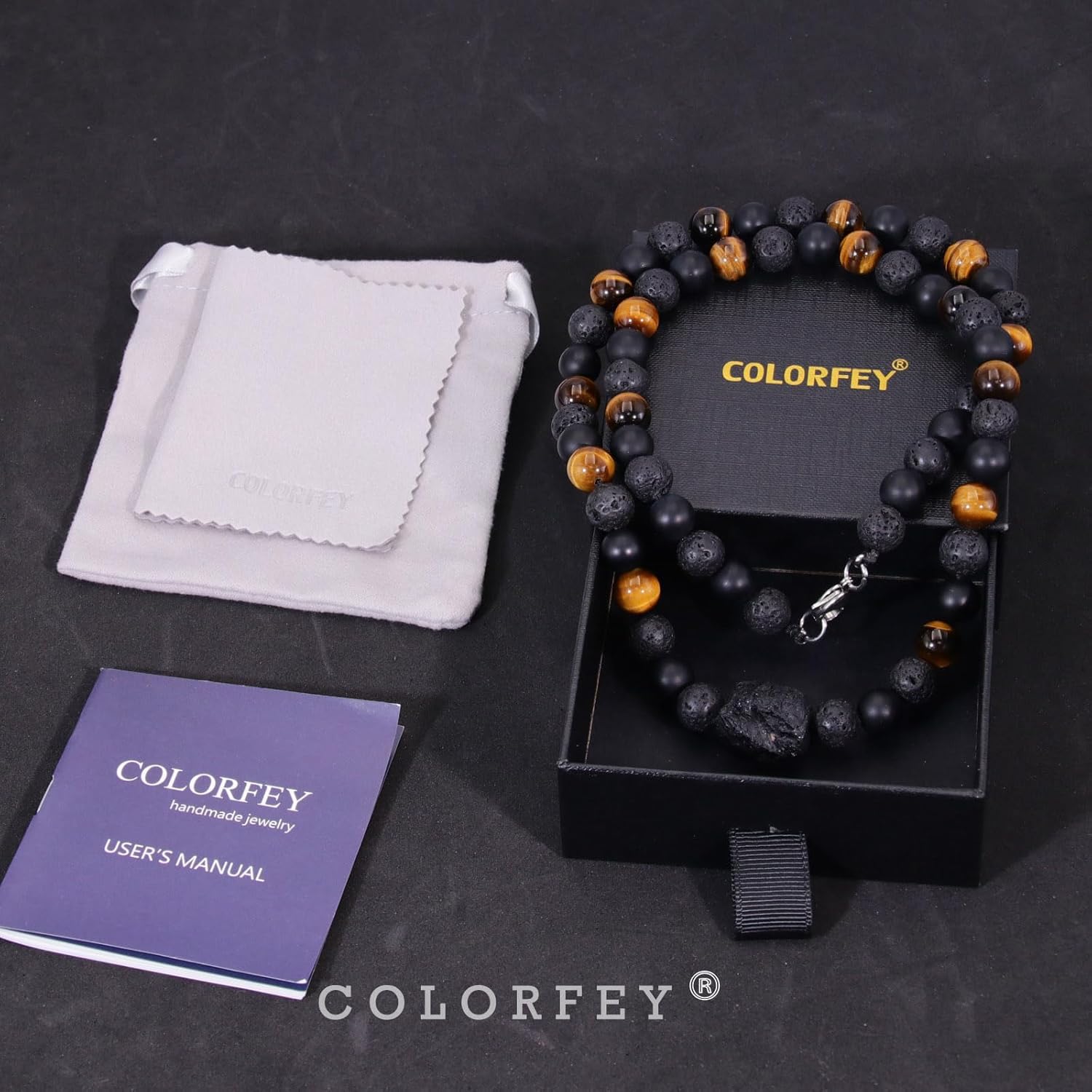 Triple Protection Beaded Necklace for Men, Healing Crystal Tourmaline Necklace Real Tiger Eye Obsidian Hematite Black Onyx Beads Necklace for Men, Premium Mens Beaded Jewelry Gifts for Stress Relief