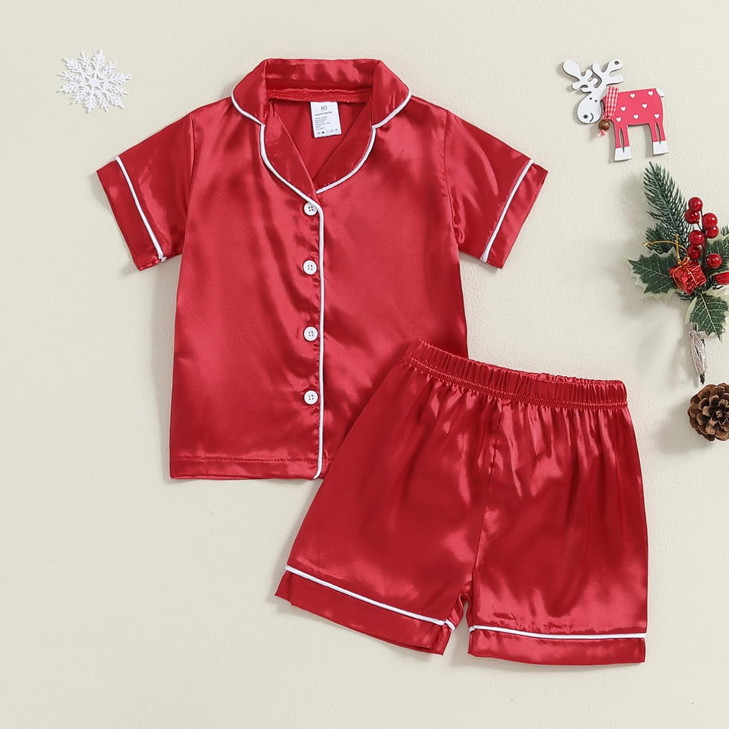 Multitrust Baby Girls Boys Silk Pajamas Set Solid Short Sleeve Button Down Shirts Tops and Shorts Infant Satin Pj Lounge Sets - Image 3