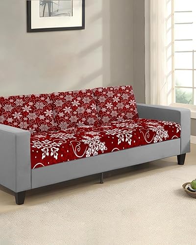 Miniatura 2 de Fundas de cojín para sofá con diseño de copos de nieve de Navidad, funda elástica para sofá con parte inferior elástica, fundas de sofá blancas con