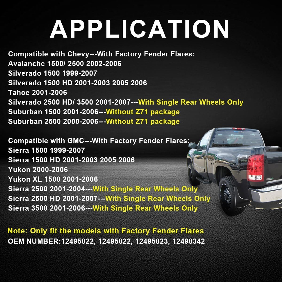 PIT66 Molded Mud Flaps Mud Guards Splash, Compatible with Chevy Silverado GMC Sierra 1500 1999-2007 Front+Rear Splash Guards Mudguards