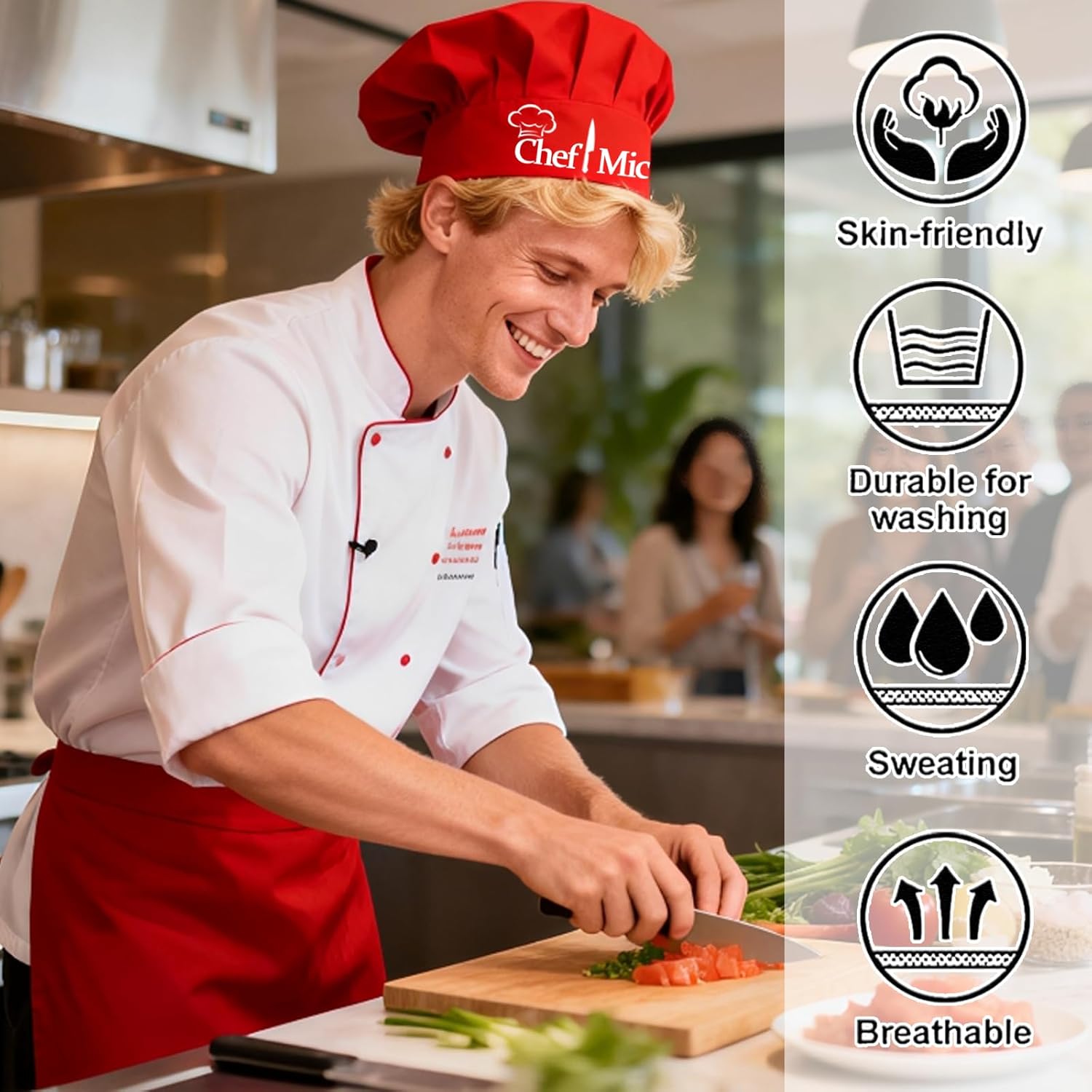 Personalized Chef Hat for Men Women Custom Chef Hats Name Adjustable Elastic Kitchen Cooking Grill BBQ Cap White - Image 2