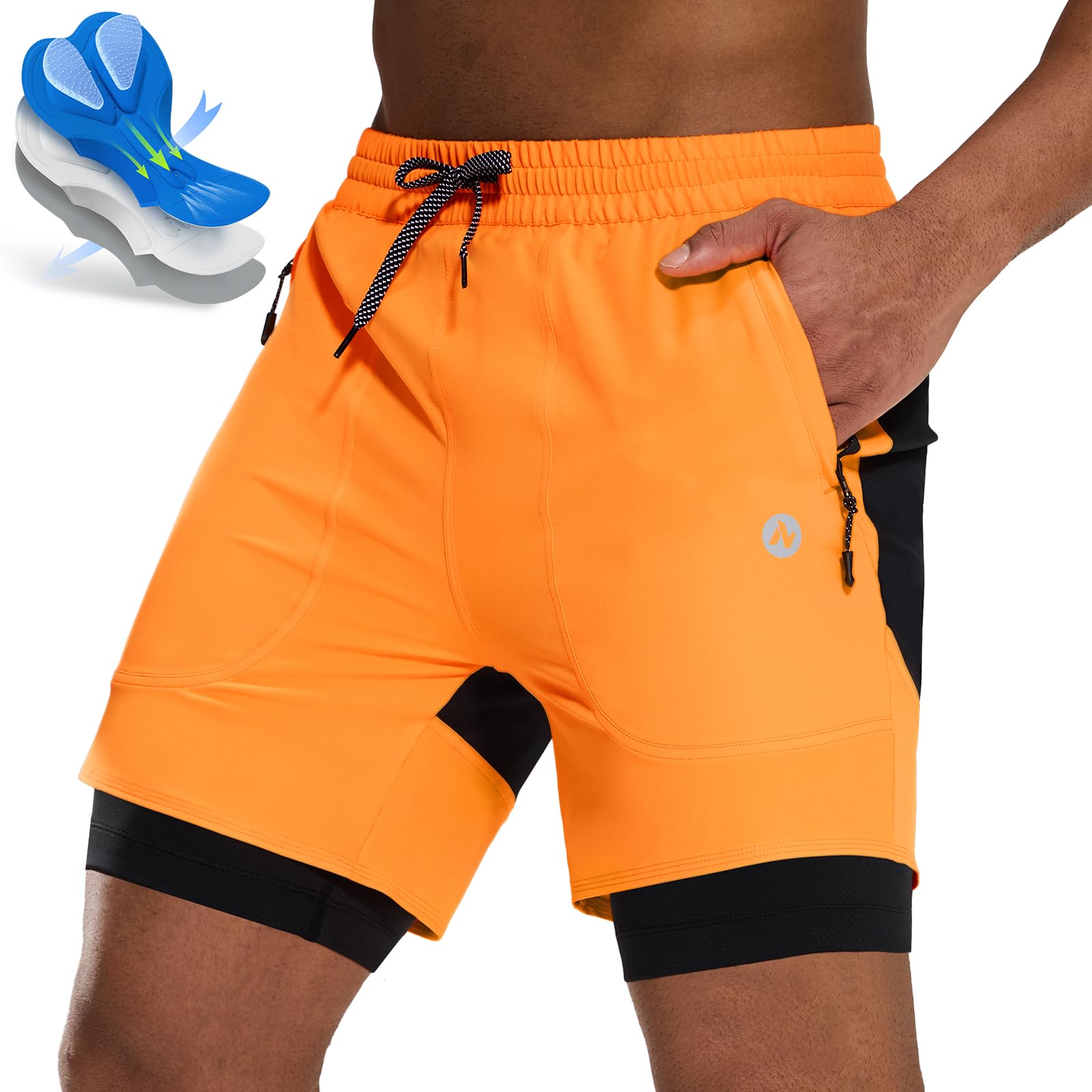 Nepest Mountainbike Hose Herren Kurz 2-in-1 MTB Hose 4D Polster, Locker | Radlerhose Herren, MTB Shorts Gepolstert 4D, Relaxed Fit, Atmungsaktiv, Taschen, Schnelltrocknend, MTB Shorts, Rennrad