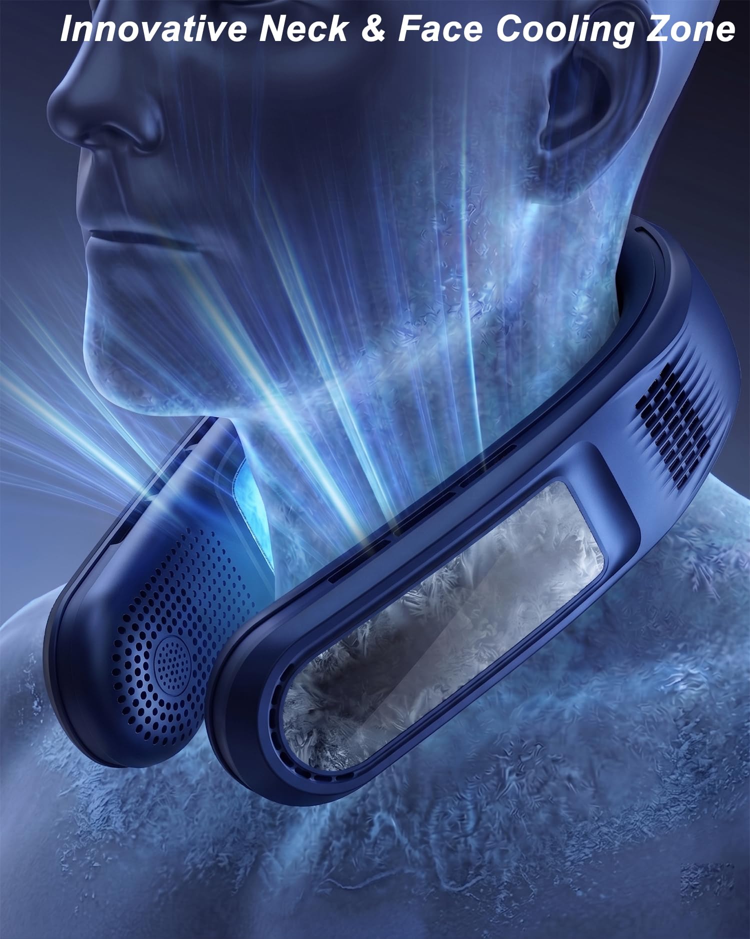 Ventilador de Cuello Portatil con 2 Placas de Enfriamiento de Hielo, Ventilador Cuello Aire Acondicionado Portatil Silencioso, Neck Fan Sopla Aire Frío para Viaje Playa Oficina Mujeres Hombres