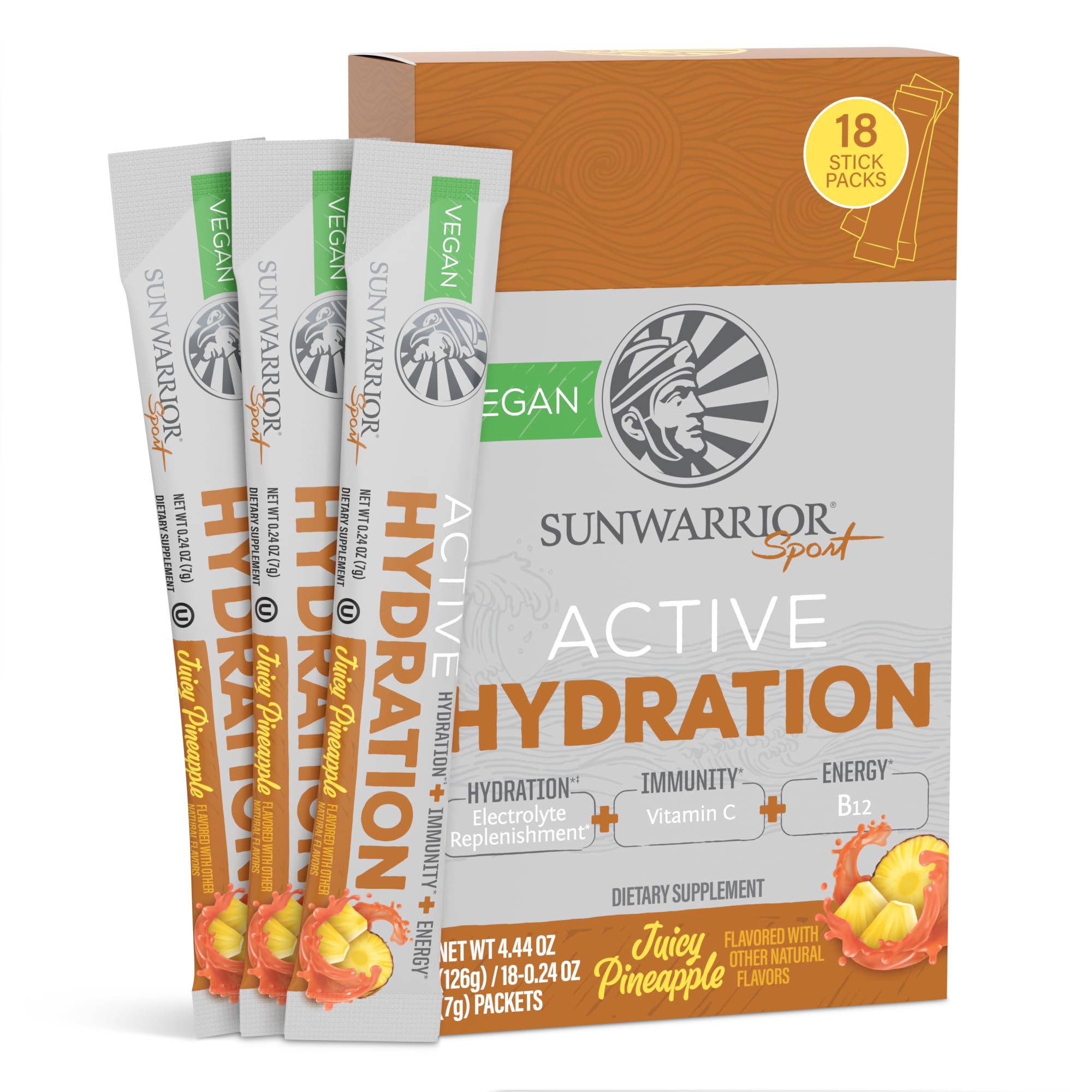Sunwarrior Active Hydration Stick Packs (18x7g) Piña jugosa - Intra y Post-​Entrenamiento - Intra-​Entrenamiento