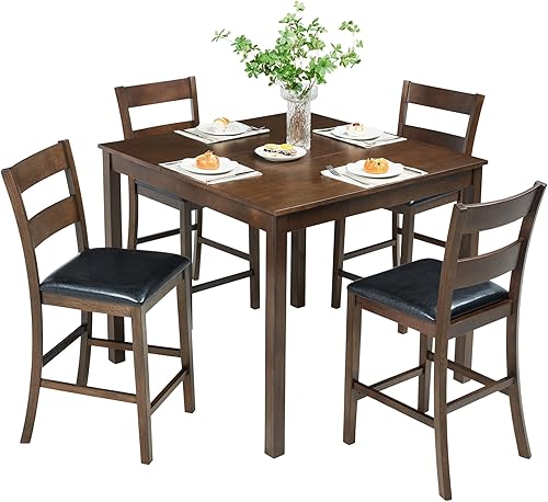 AMERLIFE Juego de mesa de comedor de 5 piezas de madera maciza, juego de comedor moderno de mediados de siglo con 4 sillas, sillas con respaldo