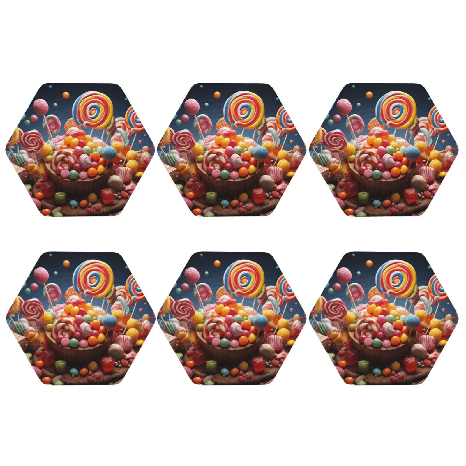 6pcs Leather Coasters for Drinks, Colour Candy Drink Coasters for Tabletop Protection, 4" Cup Coasters for Coffee Table Decor, Non-Slip Drinking Cup Mat for Hot Or Cold Drink