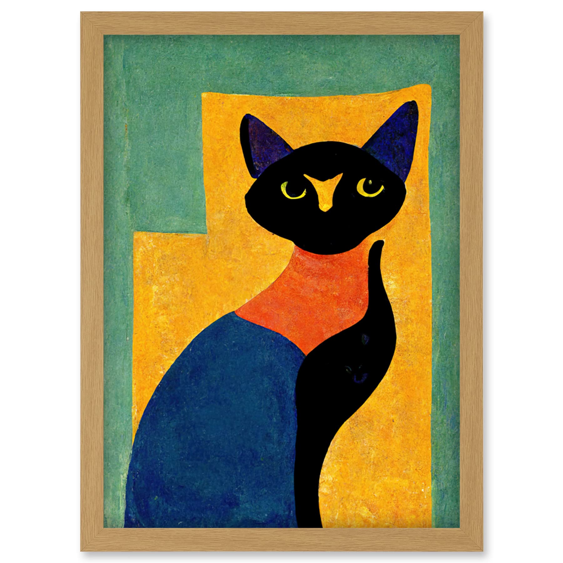 Framed Wall Art Print - Modern Abstract Minimalist Cat Artwork - A4 Size - Artery8