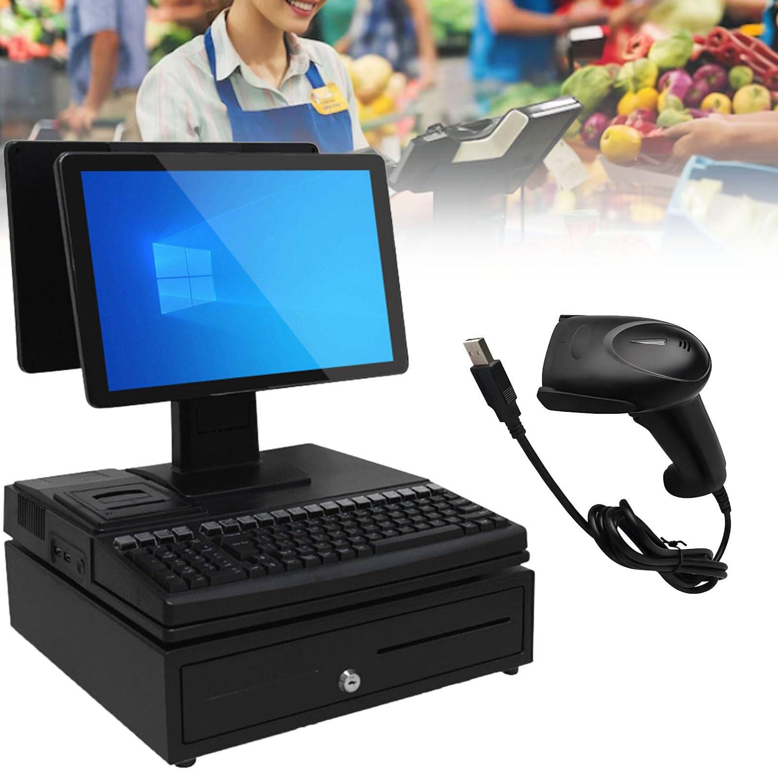 Ptatritious B Pos Cash Register For Small Usiness, Cash Register For Retail, With 15.6-Inch Touch Screen Pc, 58Mm High-Speed Printing, For Usiness And Usiness, Windows 10 -8+256G