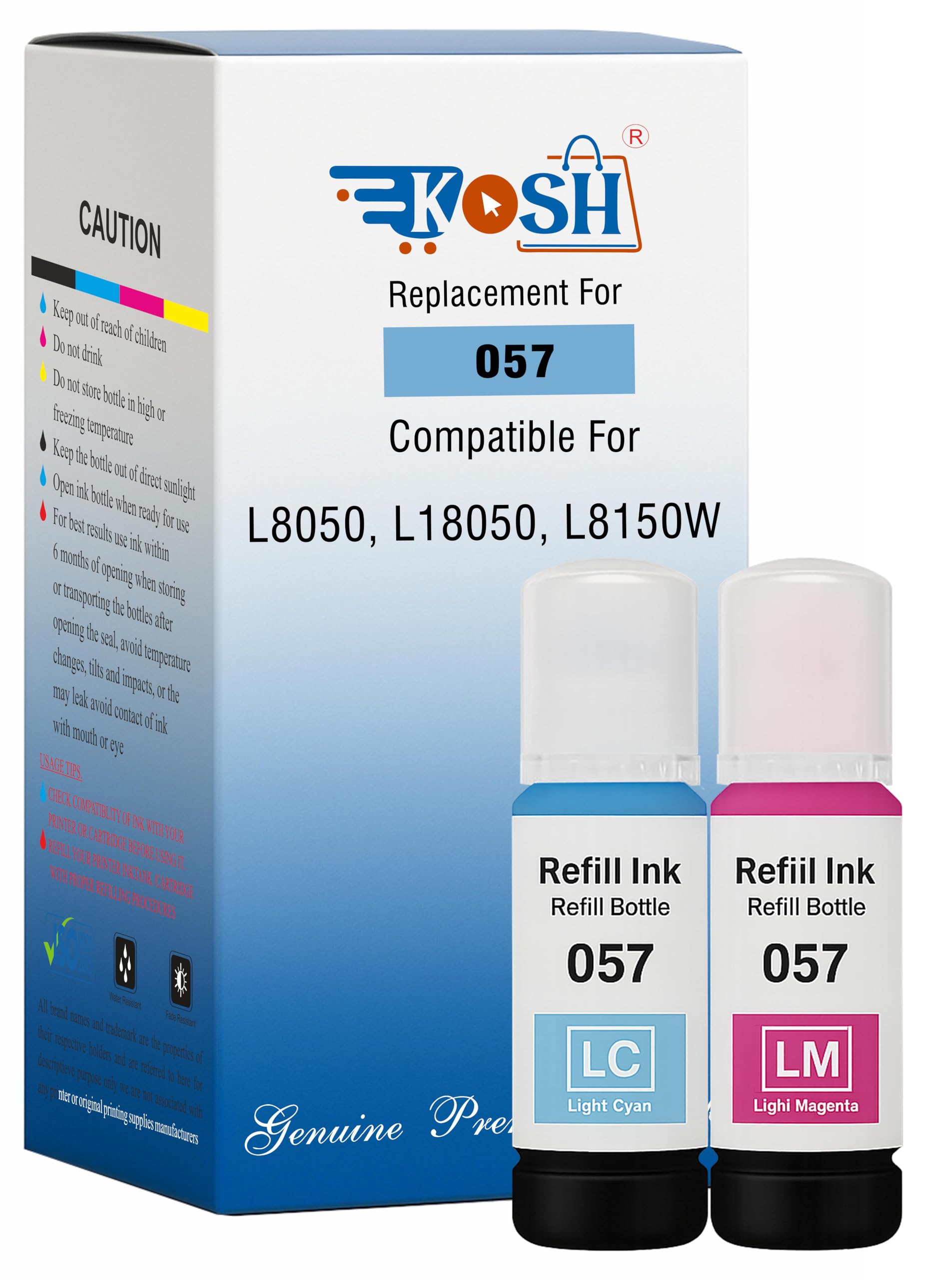 KOSH 057 Refill Ink Suitable for L8050, L18050, L8150W Printers (2, Light Cyan Light Magenta)