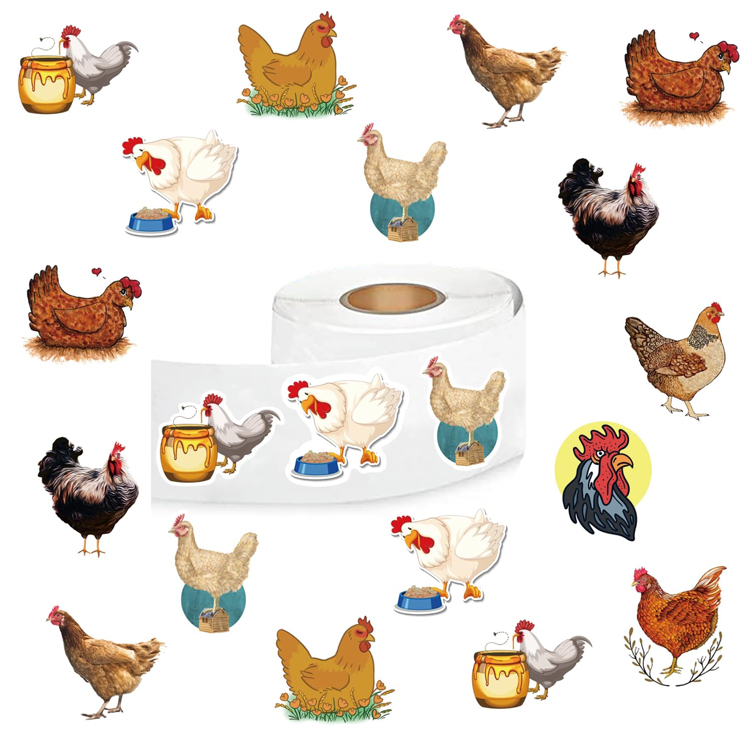 500 Pcs Chicken Graffiti Aesthetic Round Seal Label Self-Adhesive Stickers for Christmas Halloween Party Decorations for Scrapbooking Envelopes Water