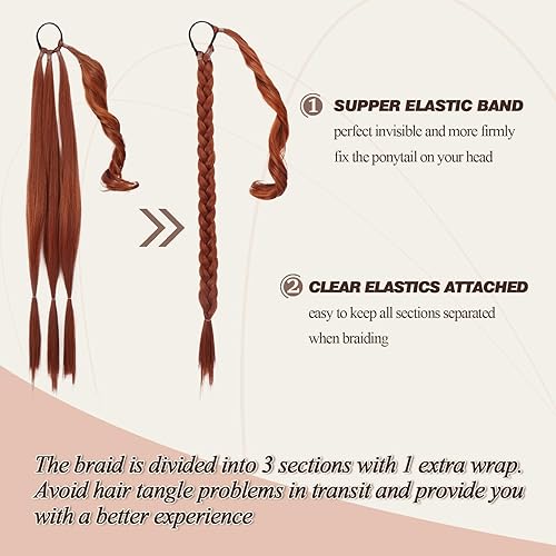 Miniatura 86 de BARSDAR 30 Inch Long Braided Ponytail Extension with Hair Tie - Straight Sleek Wrap Around Brown Braided Ponytail Hair Extensions - Synthetic Pony