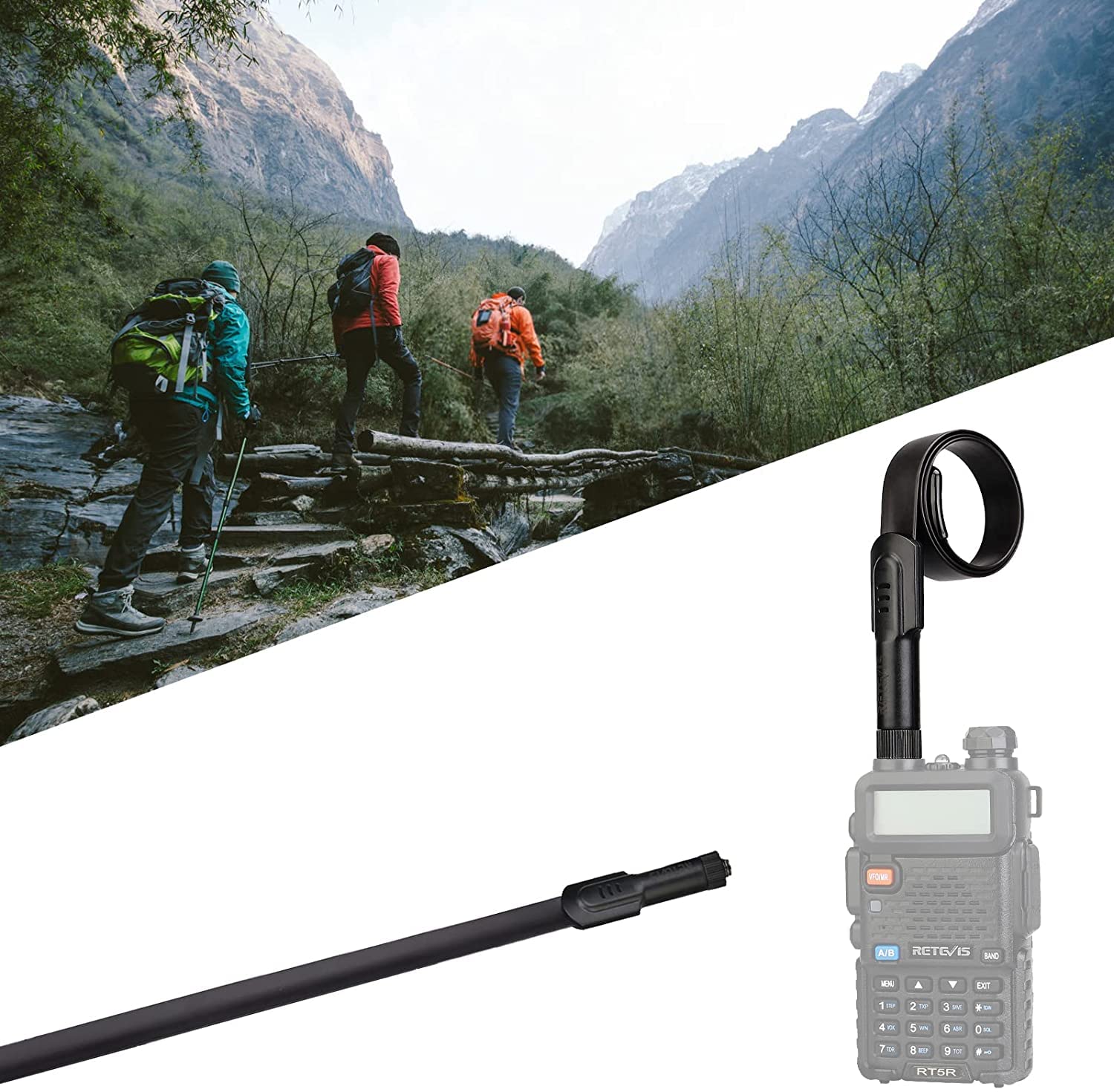 Retevis HA05 SMA-F Antena Táctica, Doble Banda VHF/UHF Antena, Plegable Antena de Alta Ganancia Compatible con Radio Bidireccional Retevis RT5R RT5 H777 Baofeng UV-5R UV-82 Walkie Talkie (1 Pieza)