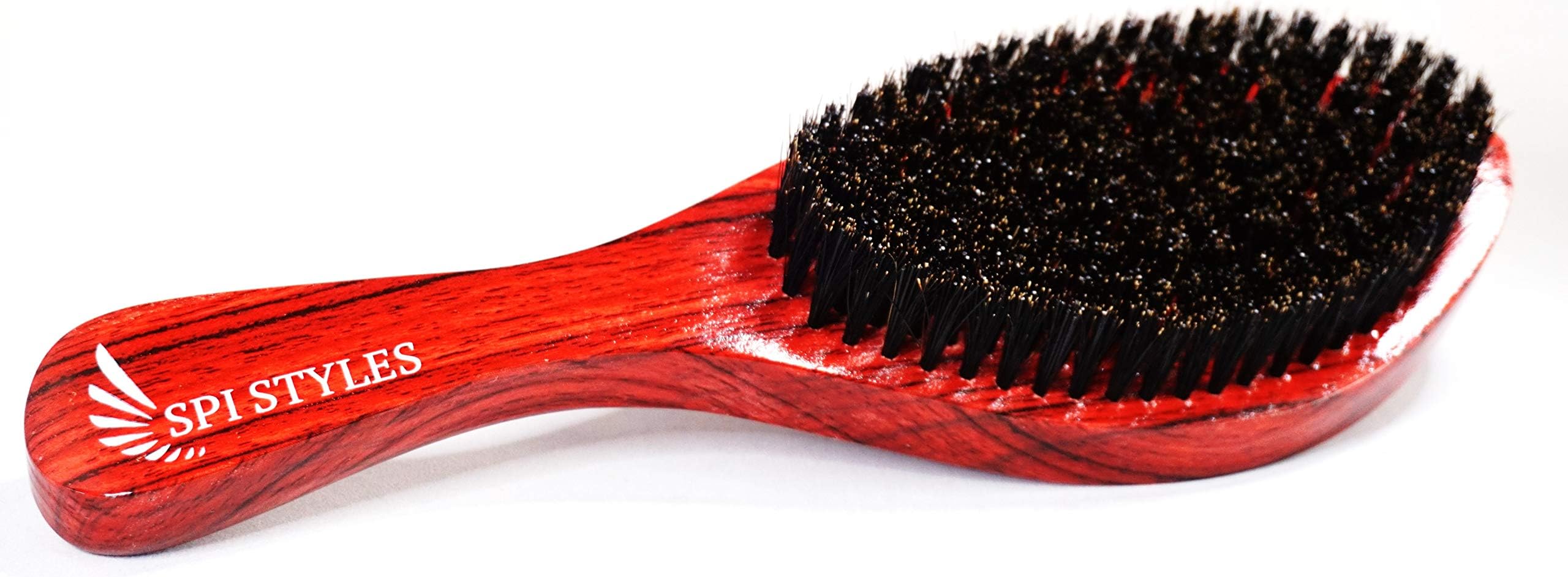 SPI Styles 360 Pro Wave Brush MED-SOFT Curved Long Brazilian Cherry/Wood Red