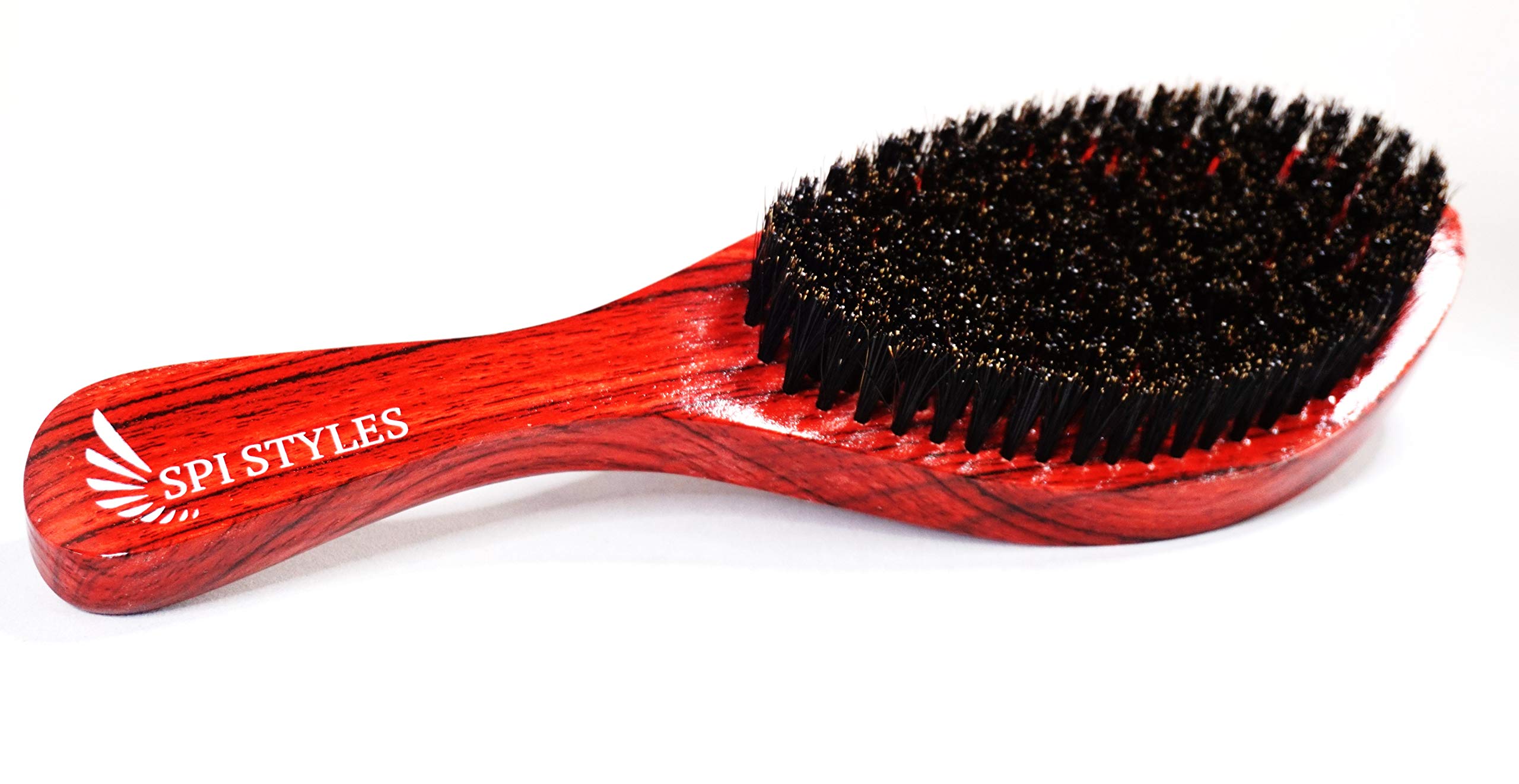 SPI Styles 360 Pro Wave Brush MED-SOFT Curved Long Brazilian Cherry/Wood Red