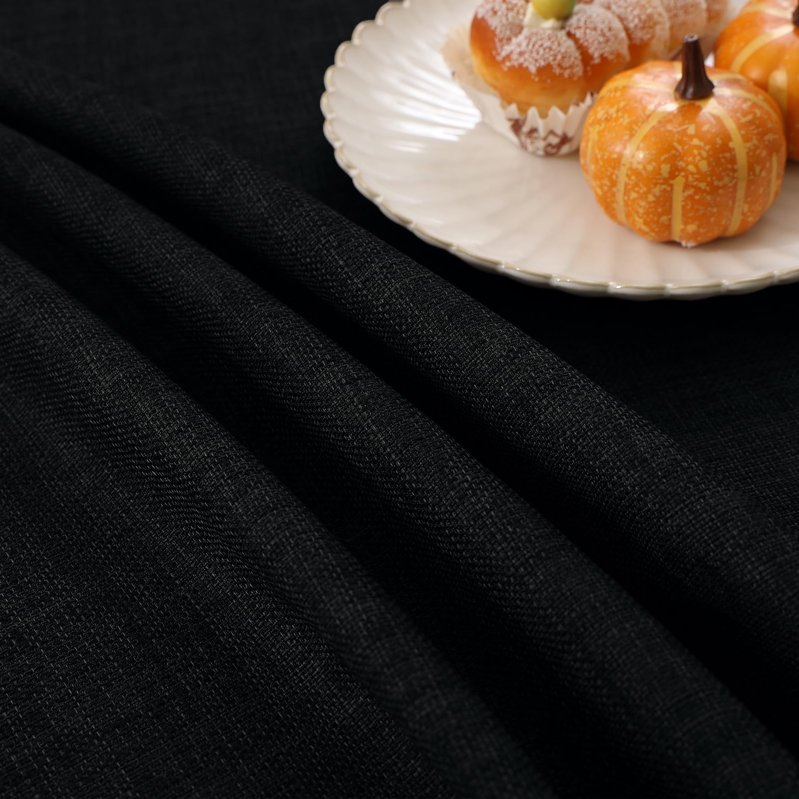 smiry Linen Table Cloth Rectangle Round 140 cm Wipe Clean Tablecloth Water Resistant Table Cover for Kitchen Party Decorations - Black - Image 3