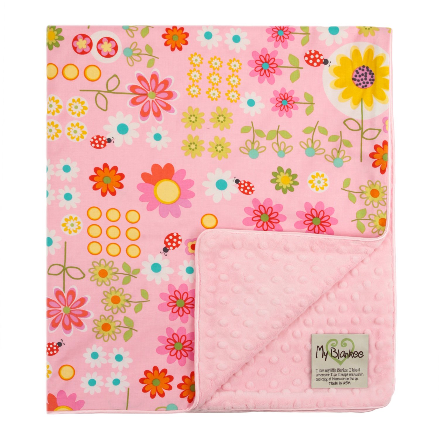 My Blankee Daisy Dance Organic Cotton Pink w/ Minky Dot Pink Baby