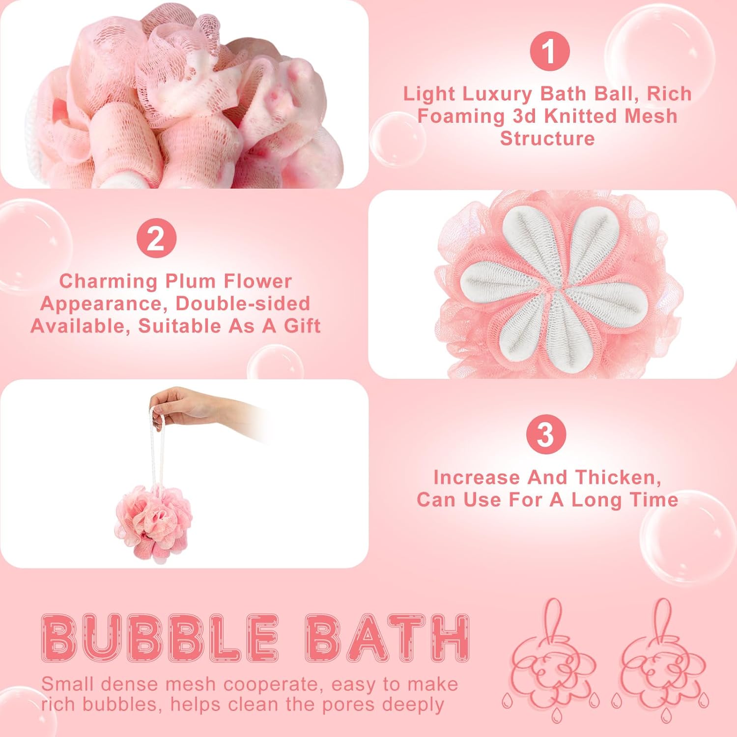 6 Pack Bath Loofah Sponge Flower Shower Loofah Bath Sponges for Shower Exfoliating Body Scrubber Spa Gifts for Women Bathroom Cleaning Bathing Accessories Men(Multicolor) - Image 3